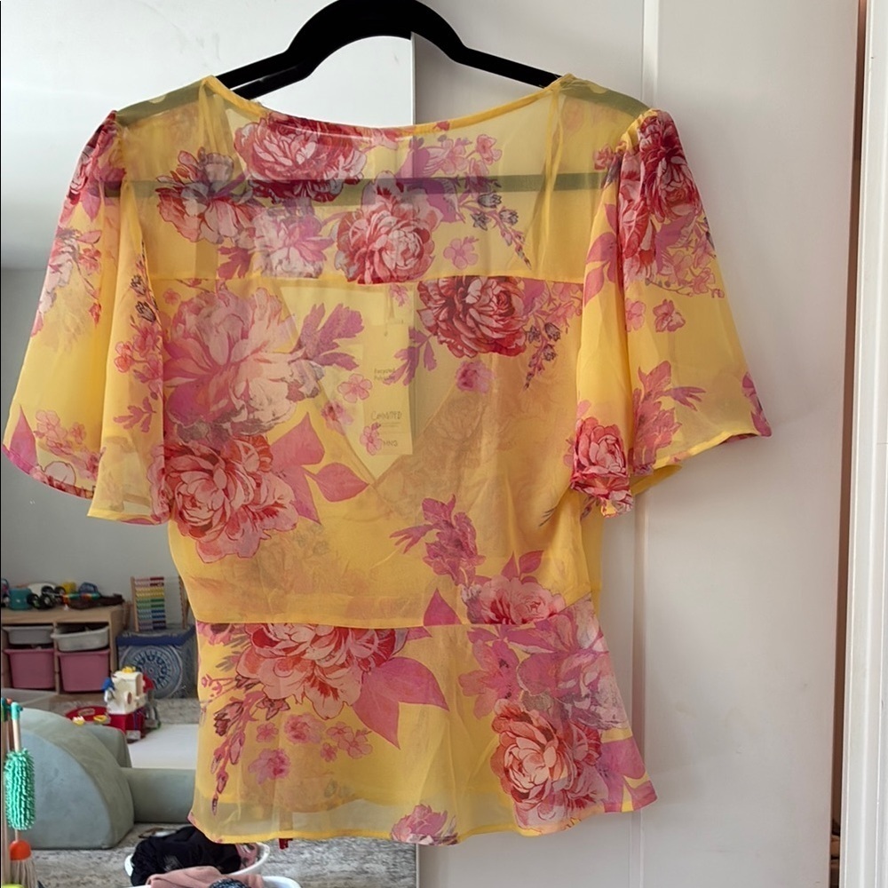 Mango Yellow Flutter Sleeve Wrap Blouse - Picture 4 of 9